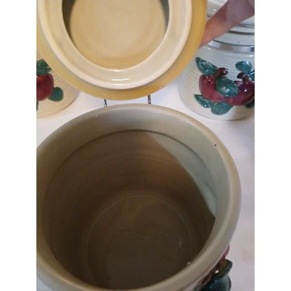 VTG-3 Cracker Barrel Country Apple Canister Set Metal Closure With Candel Holder